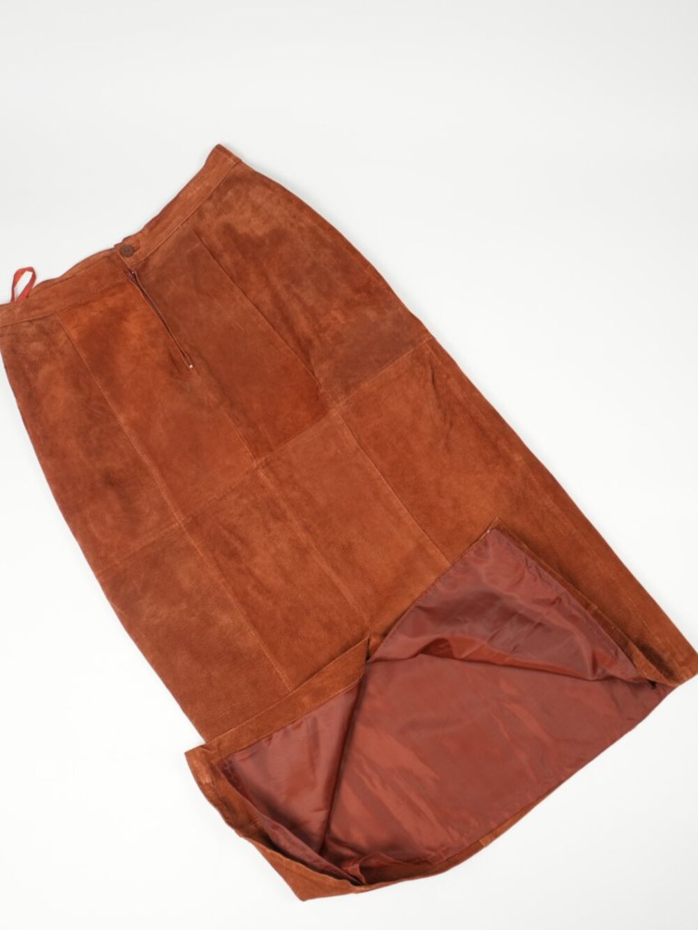 Suede Midi Skirt Vintage Leather Brown Suede Terracotta Long Maxi Skirt - Picture 9 of 16
